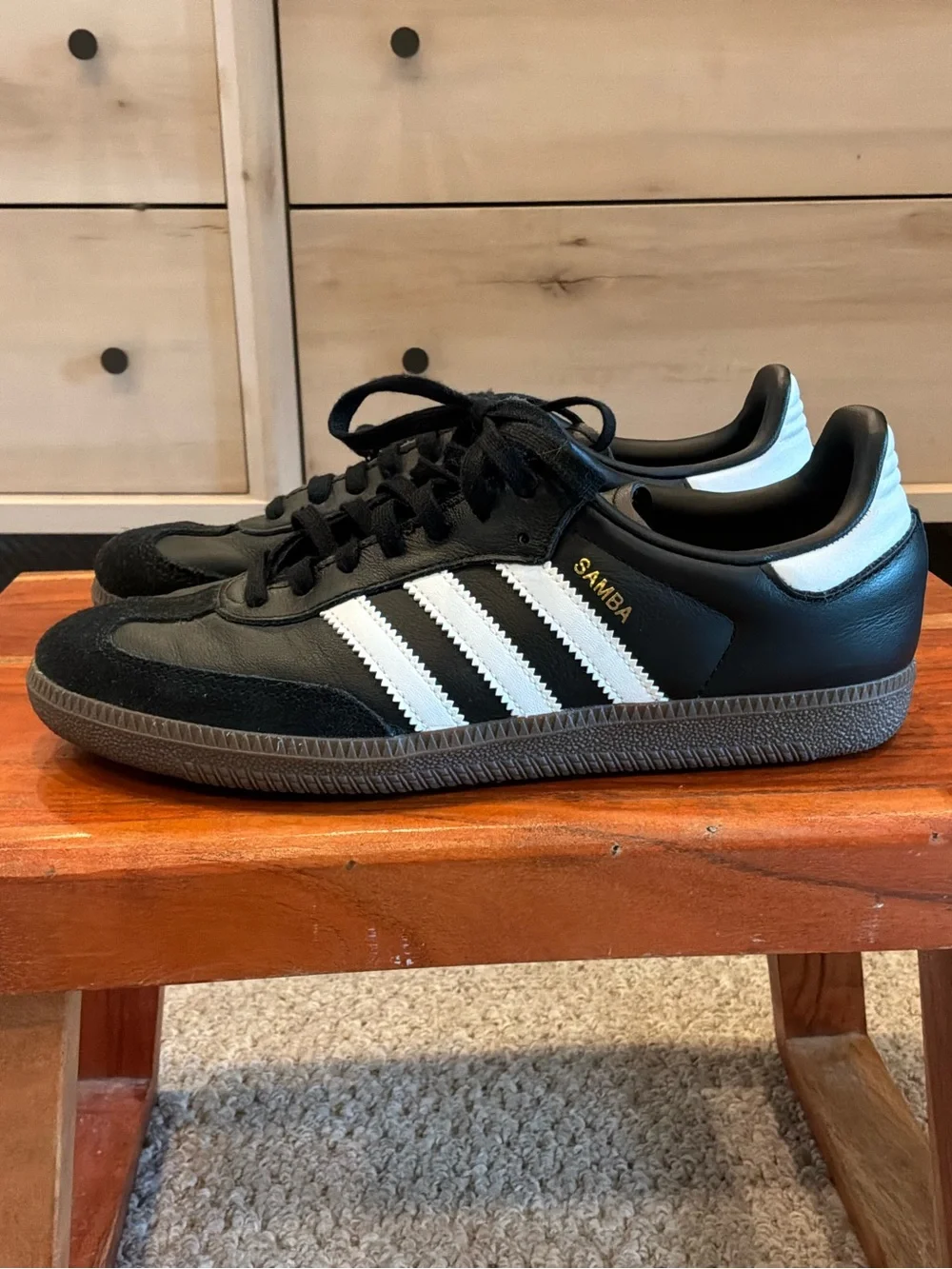 adidas Samba Black with White Stripes Casual Sneakers - Picture 1 of 4